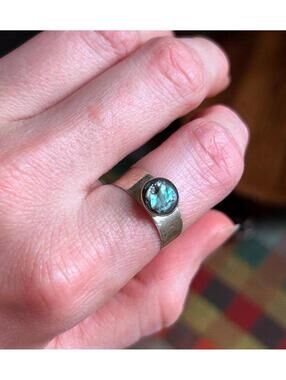 Taxco Sterling Silver Abalone Ring Wide Band 925 Mexico Size 6.5
